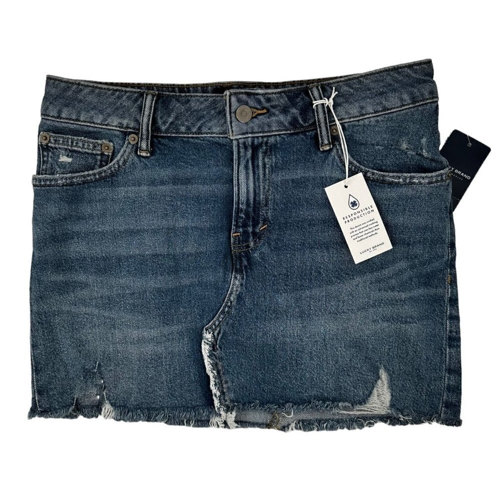 NEW/NWT Lucky Brand Medium Wash Denim Distressed Jean Skirt Size 4